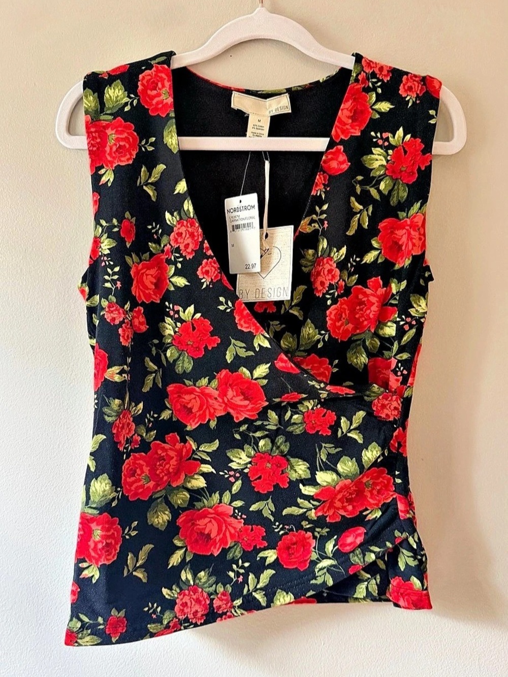 By Design Carnation Floral Wrap Front Sleeveless Top Medium NWT